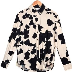Caite Cow Print Floral‎ Embroidered Button Down Shirt Small Handmade Cream Black
